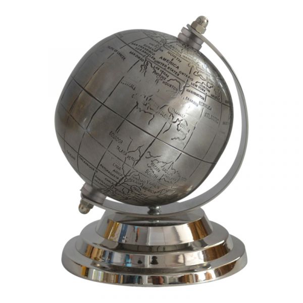 Silver Metal Table Globe 