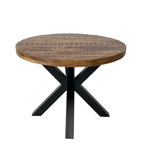 Industrial Round X Leg Dining Table - FLAT PACK LEGS - Mango Wood/Iron - L170 x W170 x H76 cm - PP Sawn Finish - Assembly Required