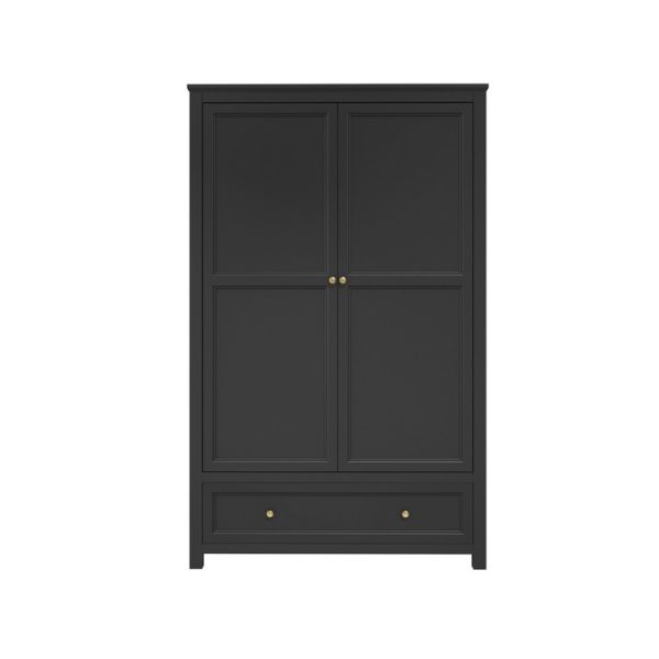 Ives 2 Door Wardrobe - Engineered Wood/Metal - L55 x W118 x H191 cm - Black/Antique Brass