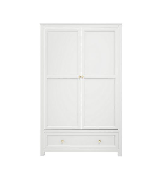 Ives 2 Door Wardrobe - Engineered Wood/Metal - L55 x W118 x H191 cm - White/Antique Brass