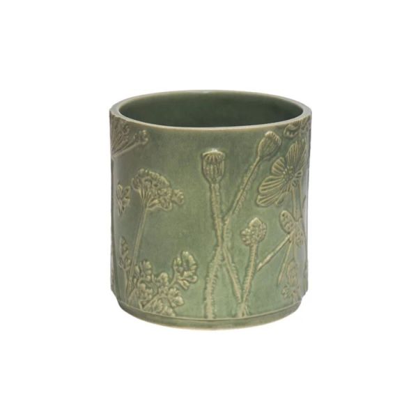 Kew Meadow Planter - Stoneware - L17.5 x W17.5 x H18 cm - Olive