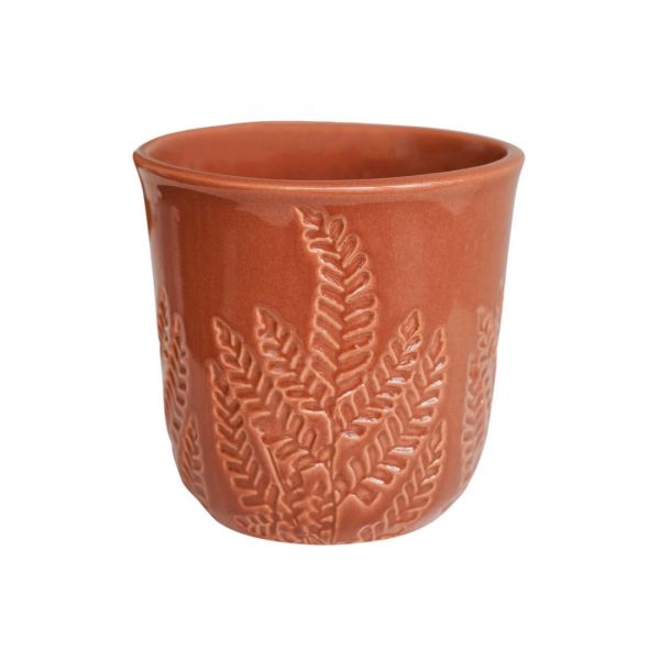 Kew Embossed Fern Planter - Ceramic - L18 x W18 x H17 cm - Rust