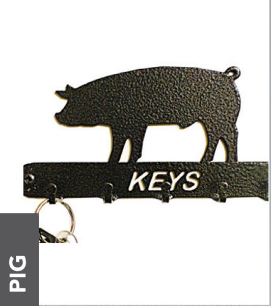 Pig Key Holder - Rack - Solid Steel - W15 x H9 cm - Black