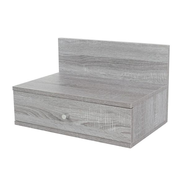 Kelly Wall-Hanging One-Drawer Bedside Cabinets - Metal - L50 x W30 x H31.4 cm - Grey Oak Effect - Flat Packed