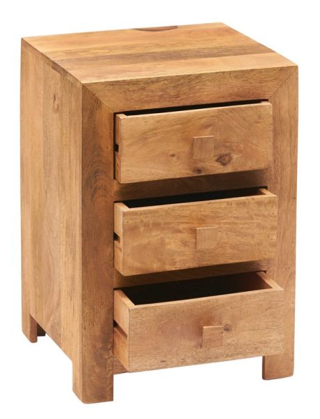 Toko Light Mango 3 Drawer Bedside - Solid Mango Wood - L40 x W42 x H62 cm