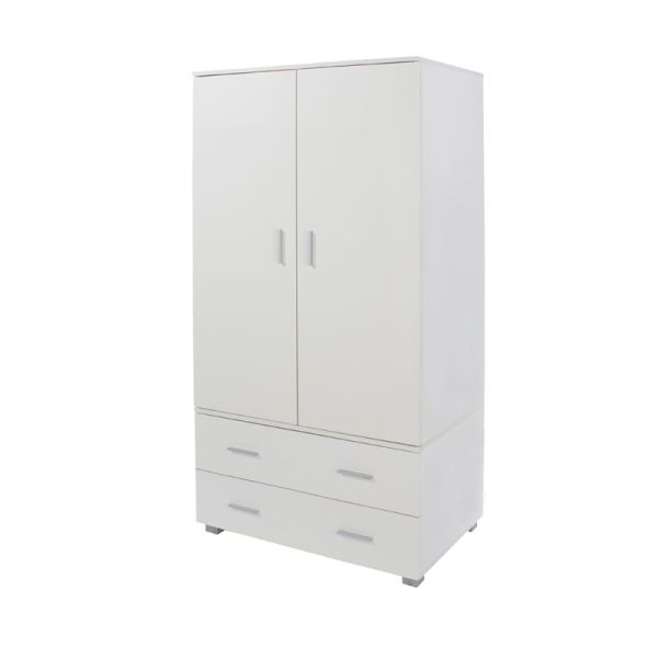 2 Door with 2 Drawer Low Wardrobe - MDP - L53 x W80 x H164 cm - White - Flat Packed