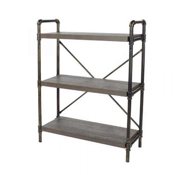 Loft Home Studio Dark Oak Medium 3 Tier Bookshelf, With Pipe Design Uprights 