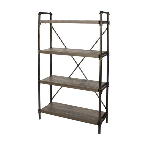 Loft Home Studio Dark Oak 4 Tier Bookshelf, With Pipe Design Uprights 