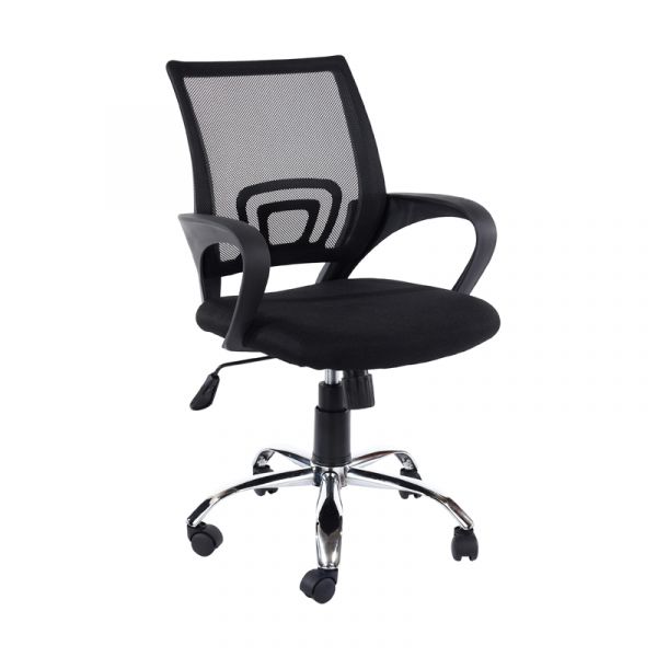 Loft Study Chair in Black Mesh Back, Black Fabric Seat With Chrome Base