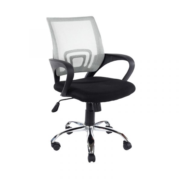 Loft Study Chair in Grey Mesh Back, Black Fabric Seat With Chrome Base