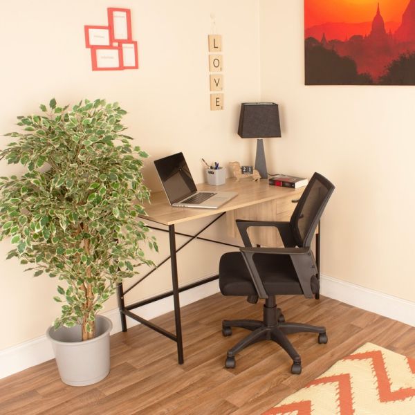 2 Drawer Desk with Loft Home Office Chair - Oak/Black Mesh