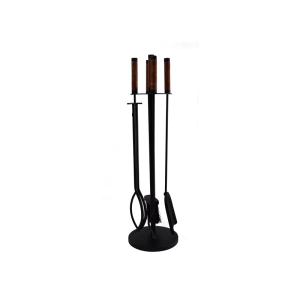 Leather Handle Fireside Companion Set - Iron - L20 x W20 x H71.5 cm - Black