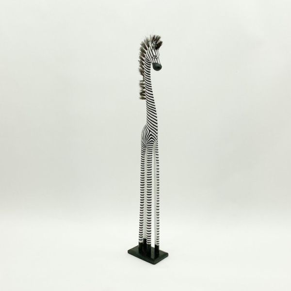 Hand Carved Zebra Statue - Wood - L15 x W15 x H120 cm