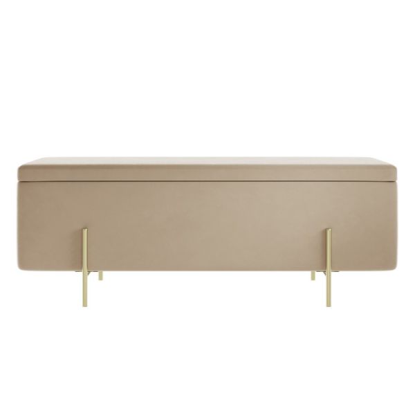 Lola Storage Ottoman - Velvet/Metal - L45 x W116 x H45 cm - Beige/Brushed Gold