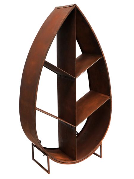 Leaf on Stand Sculptural Log Storage - Metal - L30 x W70 x H123.5 cm - Natural Rust