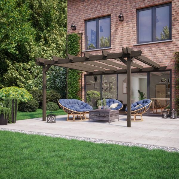 Wall Mounted Double Garden Pergola - Wood - L300 x W360 x H270 cm - Rustic Brown
