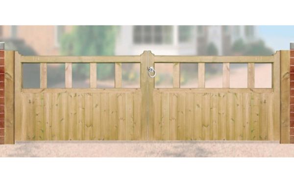 Quorn Low Double Driveway Garden Gate - Pressure Treated Scandinavian Redwood - W2700 x H900 mm