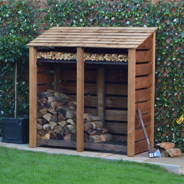 Hambleton 6ft Log Store with Kindling Shelf - L80 x W180 x H181 cm - Rustic Brown