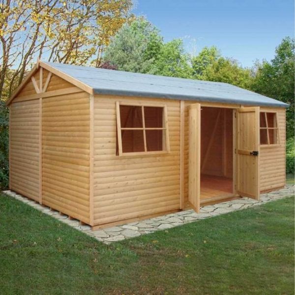 Shiplap Mammoth Loglap 12 x 18 Feet Shed Double Door with Two Opening Window