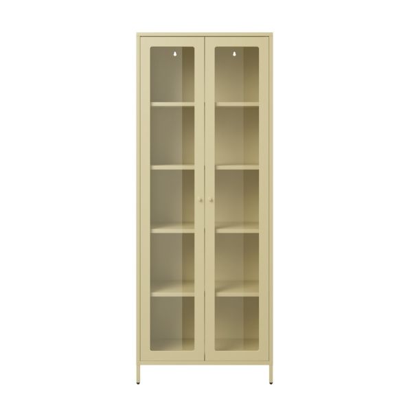 Mase Storage Cabinet - Steel/Glass - L35 x W70 x H180 cm - Beige - Flat Packed