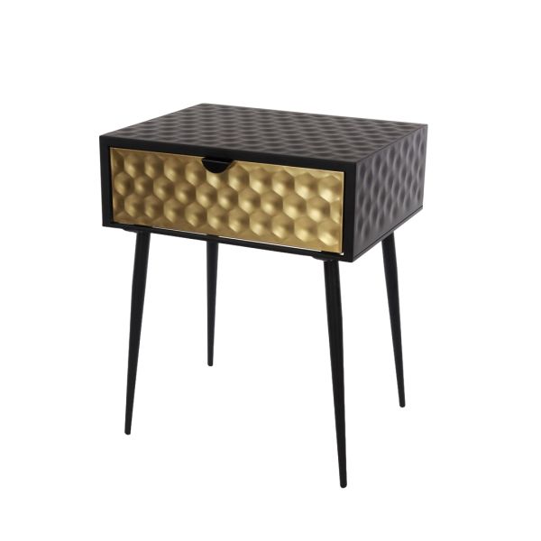 Jupiter 1 Drawer Bedside Cabinet - Metal - L35.8 x W46 x H56.2 cm - Black/Gold - Partially Assembled