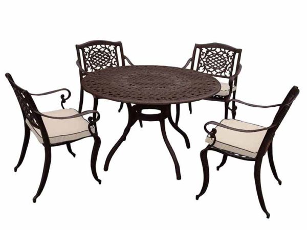 Ballygowan 4-Seat Round Set (H'Bronze/Cream) - Aluminium - Outdoor Garden Furniture - Dining Set - Chocolate