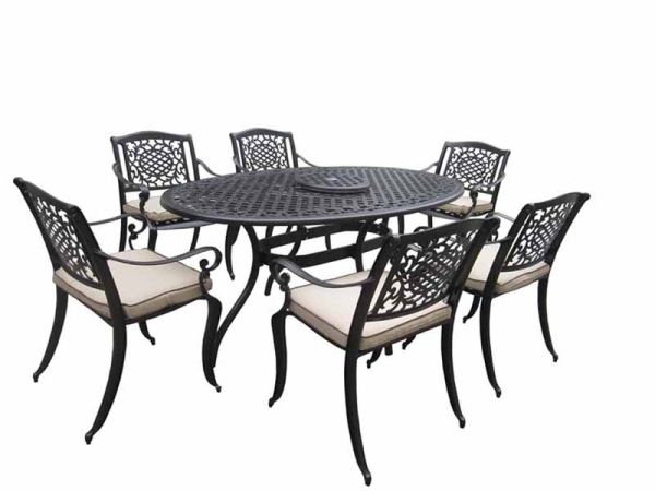 Ballygowan 6-Seat Oval Set (H'Bronze/Cream) - Aluminium - Outdoor Garden Furniture Dining Set - Chocolate & Cream