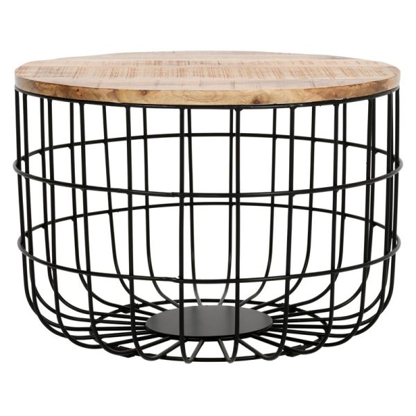 Surrey Wire Coffee Table with Removable Top - Solid Mango Wood/Metal - L60 x W60 x H40 cm