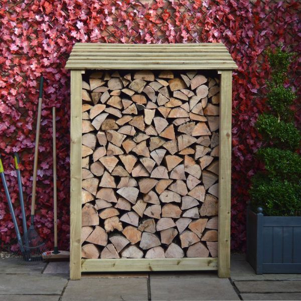 Greetham 6ft Log Store with Kindling Shelf - L80 x W123 x H181 cm - Light Green
