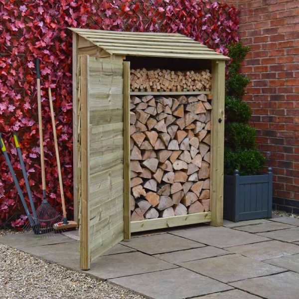 Greetham 6ft Log Store with Doors and Kindling Shelf - L80 x W123 x H181 cm - Light Green