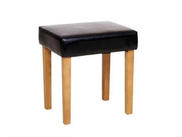 Mexican Stool in Black Faux Leather, Light Wood Leg