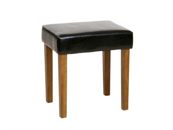 Forge Stool in Black Faux Leather, Med Wood Leg