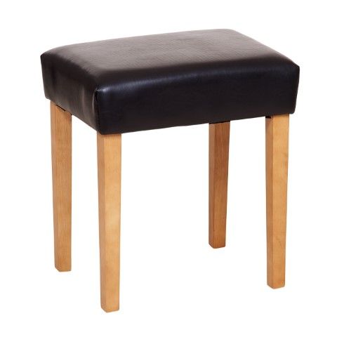Hamilton Stool in Brown Faux Leather, Light Wood Leg
