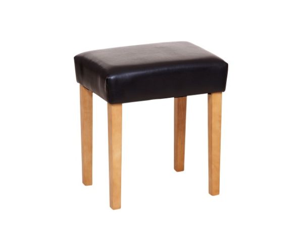 Hacienda Stool in Brown Faux Leather, Light Wood Leg
