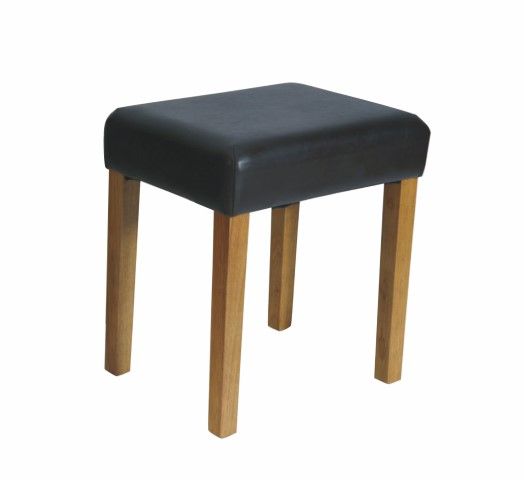 Forge Stool in Brown Faux Leather, Med Wood Leg