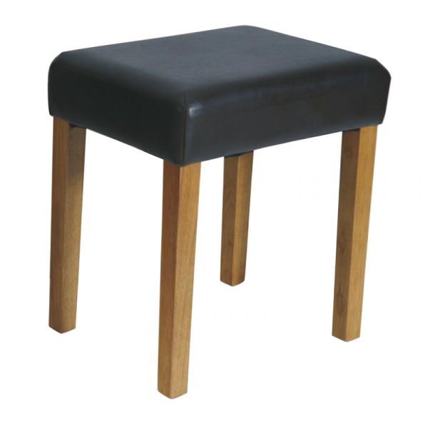 Cotswold Stool in Brown Faux Leather, Light Wood Leg