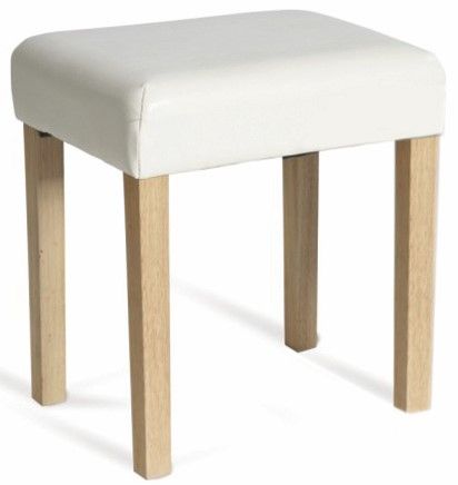 Mexican Stool in Cream Faux Leather, Light Wood Leg