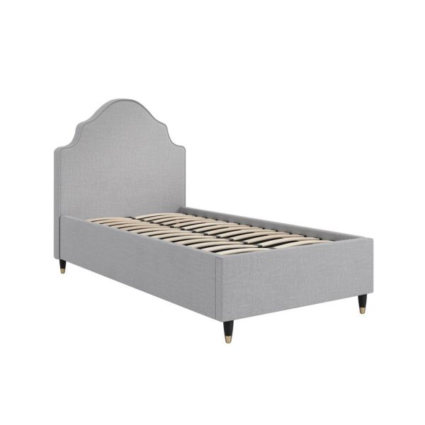 Monterey Single Bed Frame (Pack of 2) - Linen Blend/Wood - L209.5 x W105 x H127 cm - Light Grey/Black - Flat Pack