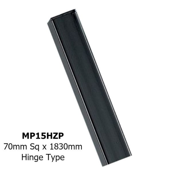 Square Flat Top Concrete-In Posts, Hinge - Solid Steel - L70 x W70 x H1830 mm - Electro Galvanised/Black Powder Coated