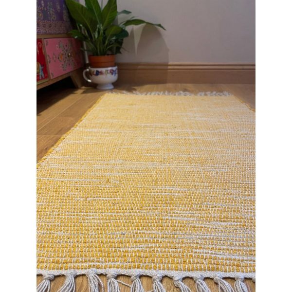 Hush Hand Loomed Soft Rug in Muted Colours - Cotton - L75 x W120 cm - Mustard Yellow