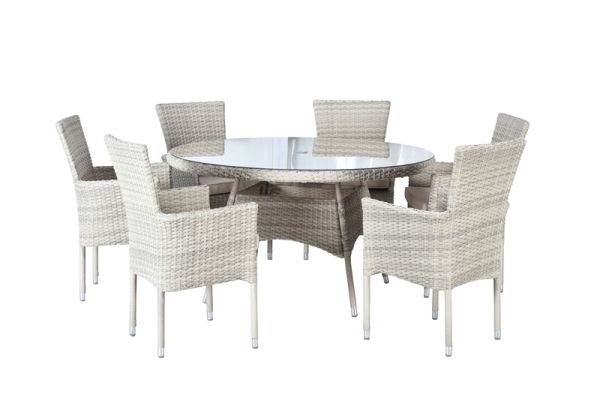 Alicante 6-Seater Stacking Set - Weave Rattan - Outdoor Garden Furniture -Table & Chairs - White