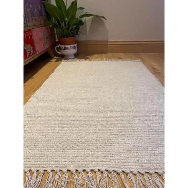 Hush Hand Loomed Soft Rug in Muted Colours - Cotton - L90 x W150 cm - Natural
