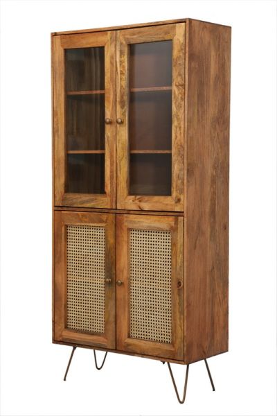 Nyack Almiraha Cabinet - Mango Wood/Iron - L45 x W86 x H185 cm - Light Brown with Natural Rattan - Assembly Required