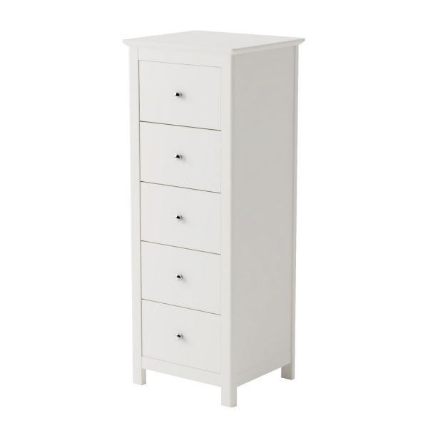 5 Drawer Narrow Chest of Drawers - MDF - L40 x W45 x H114.2 cm - White - Flat Packed