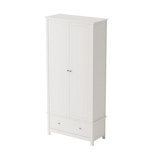 Wardrobe with 2 Doors and 1 Drawer - MDF - L55 x W90 x H189 cm - White - Flat Packed