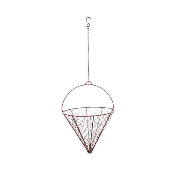 Outdoor Hanging Wired Netted Cone - Mild Steel - L40 x W40 x H40 cm - Bronze