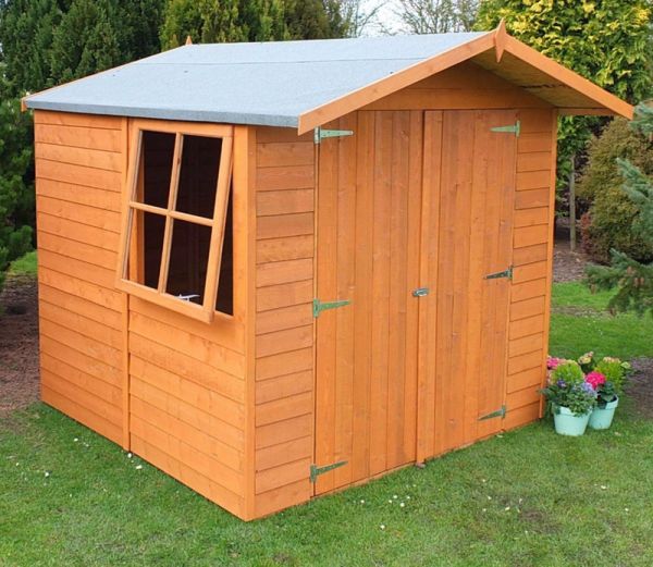 7 x 7 Feet Overlap Dip Treated Apex Shed Double Door with Window