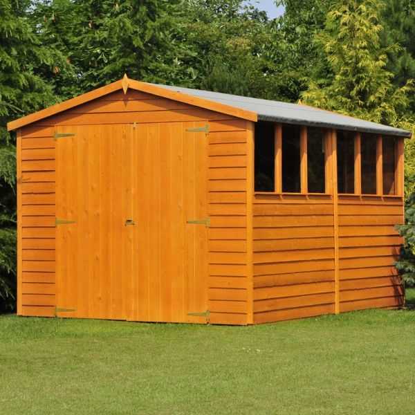 Overlap 10 x 8 Feet Dip Treated Apex Shed Double Door with Windows