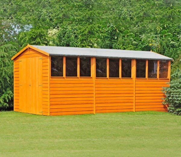 10 x 15 Feet Overlap Dip Treated Apex Shed Double Door with Windows