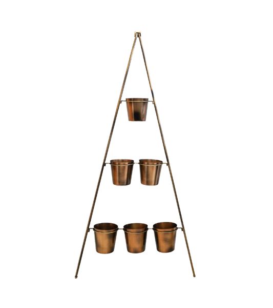 Outdoor Vertical Wall Plant Stand with Planters - Metal - L51 x W51 x H128 cm - Gold